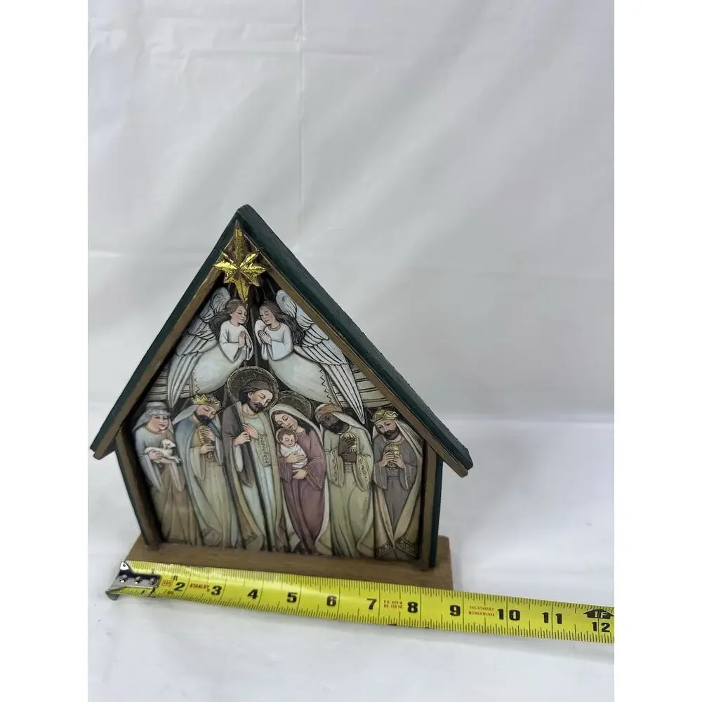 Hand Painted Relief Tile Nativity Holy Family Christmas Primitive Religious